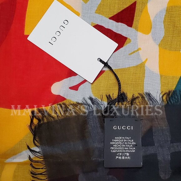 GUCCI SCARF COCO CAPITAN TOMORROW GG LOGO BLACK MODAL SILK SHAWL SQUARE 55" - Picture 12 of 15